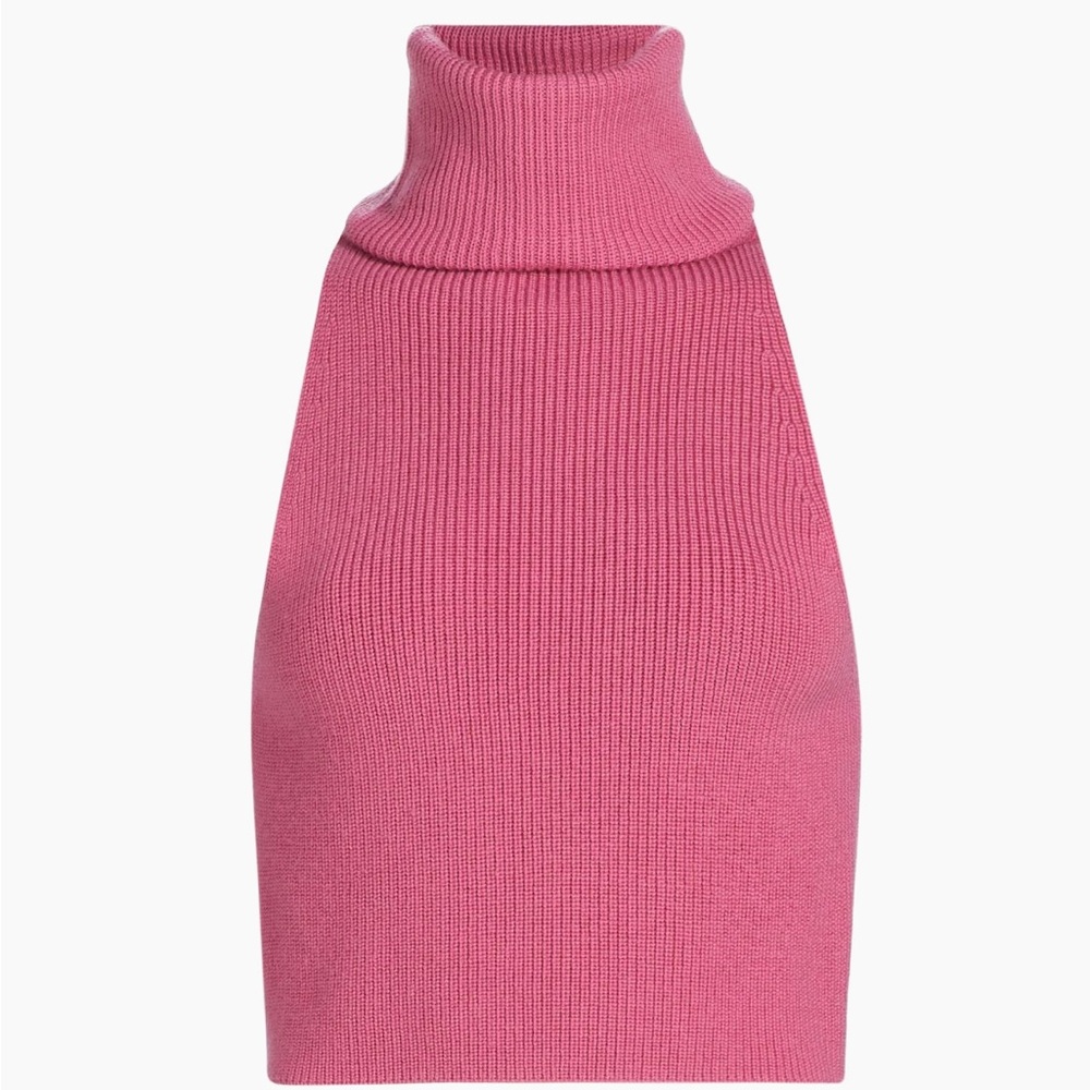 Pink Ribbed Knit Turtleneck Sweater
